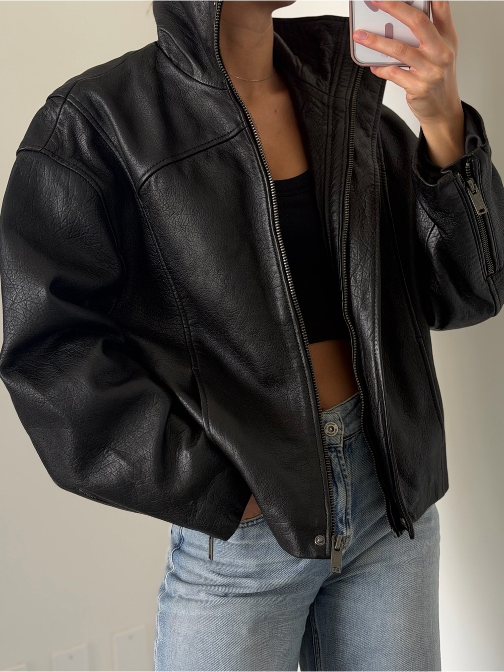 Zara LEATHER OVERSIZED JACKET